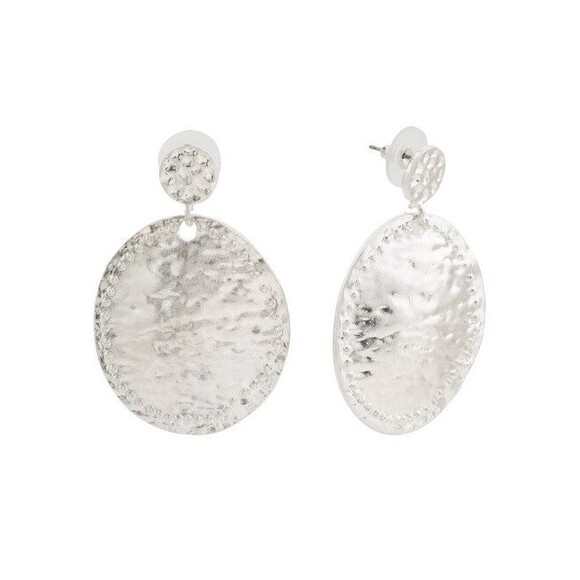 Kenneth Jay Lane Silver Rhodium Plated Disc Dangle Drop Stud Earrings 2.5" long - Picture 3 of 4